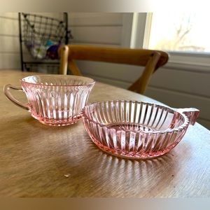 Queen Mary Pink Depression Glass Bowl with Handle and Cup - Anchor Hocking